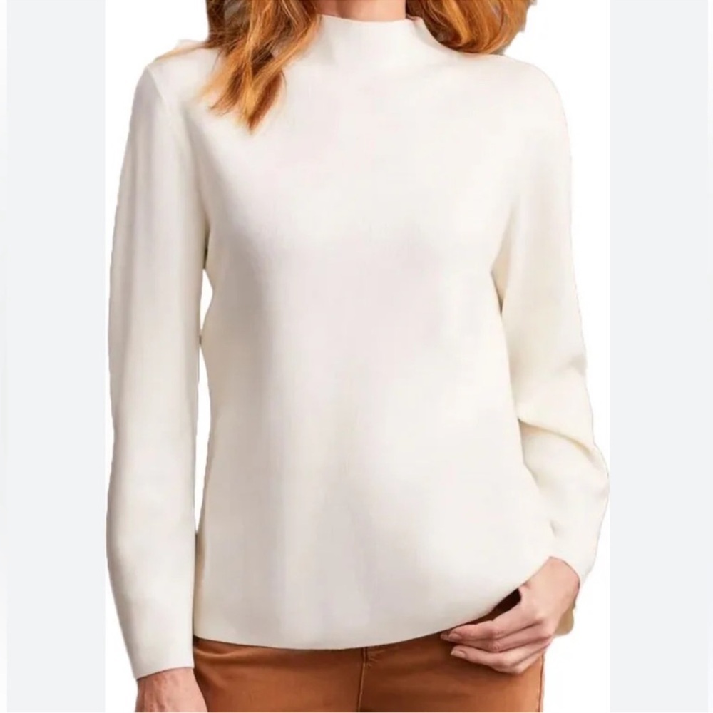 Up! Sueded Mock Neck Turtleneck Sweater Ivory Cream White Long Sleeve Soft XL